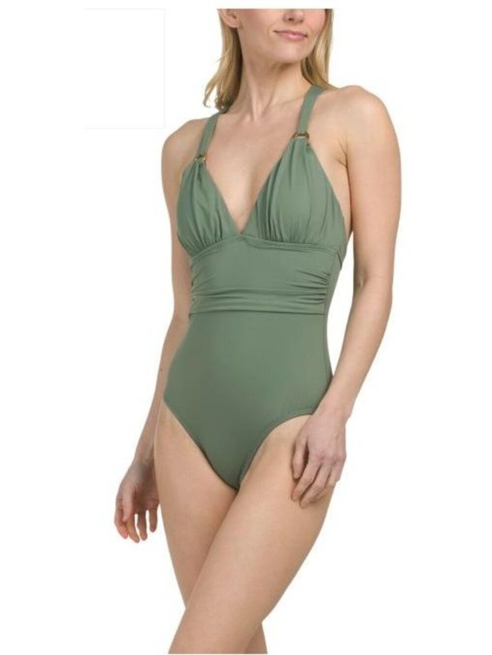Tommy Bahama Womens Green V neck Paradise Fronds One piece Swimsuit Sz 14 NEW